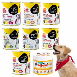 Karma Mokra Dla Psa 90% Mięsa Puszka Mix 7szt 800g + Gratis Krem Zabajone