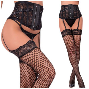 Szeroki pas do pończoch + Pończochy Kabaretki S/M Jelly LC 90673 - S/M