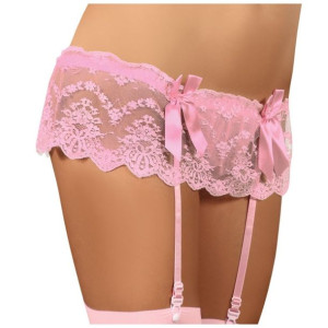 Koronkowy pas do pończoch Stringi Różowy S/M Demetria Pink - S/M