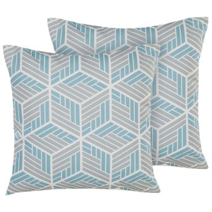 2 poduszki ogrodowe w geometryczny wzór 45 x 45 cm szaro-niebieski VEGGIO