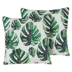 2 poduszki ogrodowe w liście monstery 45 x 45 cm zielone POULIANA