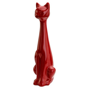 Figurka Kot 10x33 cm Dekoracja Czerwony Ceramika