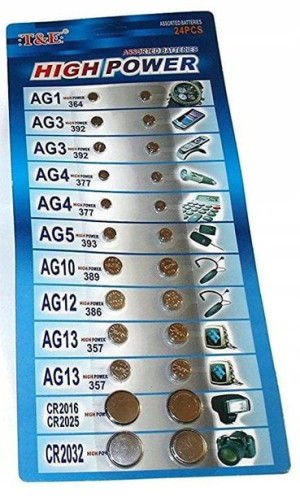 Baterie guzikowe zestaw 24 SZT AG1 - AG13, CR2034