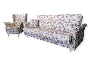 Zestaw skandynawski komplet wersalka rozkładana fotel uszak pojemnik sofa