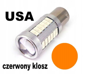 Żarówka LED BAU15S 12V 24V kierunek USA RED klosz