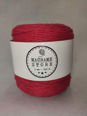 Sznurek do makramy bawełniany czerwony 3MM/200M