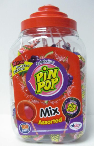 Lizaki Pin Pop Mix Assorted Owocowe z gumą 100 sztuk 1700g