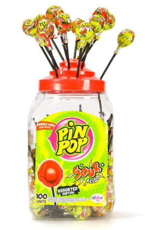 Lizaki Pin Pop Sour Acido Owocowe z gumą 100 sztuk 1700g
