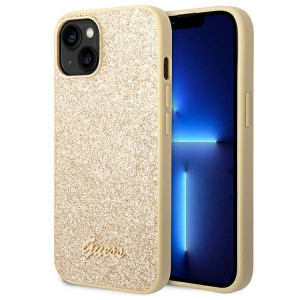 Guess Glitter Flakes Metal Logo Case – Etui Iphone 14 Plus (złoty)