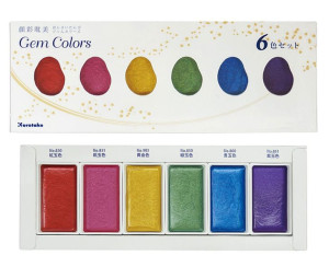 Farby akwarelowe metaliczne Kuretake Gansai Tambi Gem Colors - 6 szt.