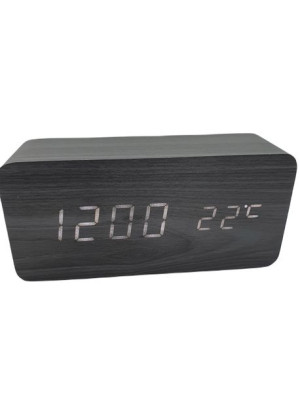 Zegar budzik Termometr LED Drewniany Data Alarm