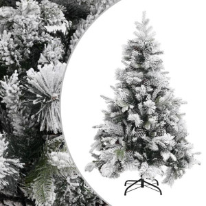 Choinka flokowana śniegiem i szyszkami, 150 cm, PVC i PE