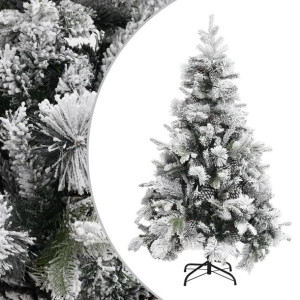 Choinka flokowana śniegiem z szyszkami, 120 cm, PVC i PE