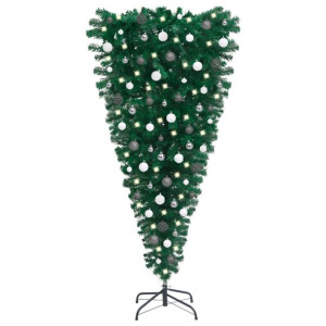 Odwrócona, sztuczna choinka z lampkami LED i bombkami, 120 cm