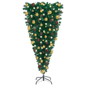 Odwrócona, sztuczna choinka z lampkami LED i bombkami, 150 cm