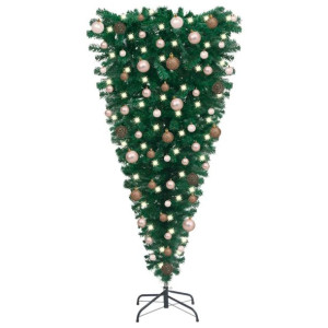 Odwrócona, sztuczna choinka z lampkami LED i bombkami, 150 cm