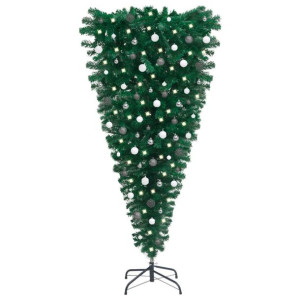 Odwrócona, sztuczna choinka z lampkami LED i bombkami, 180 cm