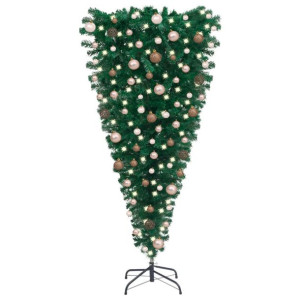 Odwrócona, sztuczna choinka z lampkami LED i bombkami, 240 cm