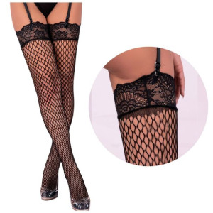 Pończochy do pasa Kabaretki z koronką Czarne L/XL Aufdaria - L/XL