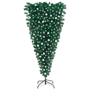Odwrócona, sztuczna choinka z lampkami LED i bombkami, 240 cm