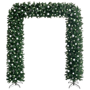 Świąteczny łuk z lampkami LED i bombkami, zielony, 240 cm