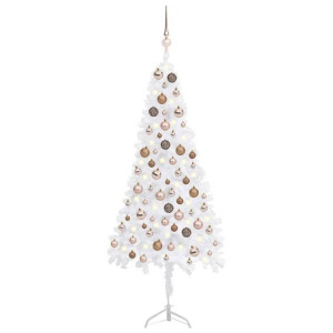 Sztuczna choinka narożna z LED i bombkami, biała, 120 cm, PVC