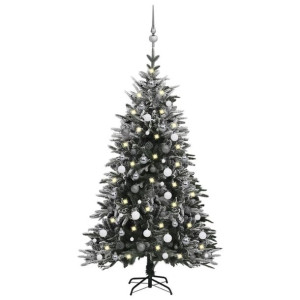 Sztuczna choinka ośnieżona, z LED i bombkami, 150 cm, PVC i PE