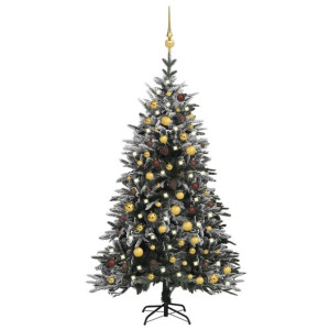 Sztuczna choinka ośnieżona, z LED i bombkami, 180 cm, PVC i PE