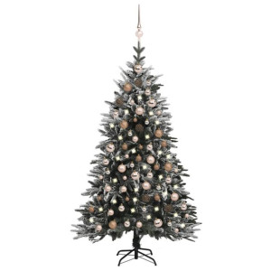 Sztuczna choinka ośnieżona, z LED i bombkami, 180 cm, PVC i PE