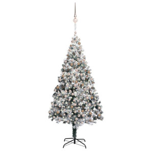 Sztuczna choinka ośnieżona, z LED i bombkami, zielona, 400 cm