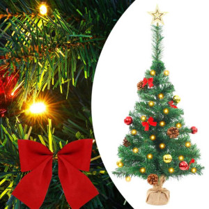 Sztuczna choinka z bombkami i lampkami LED, zielona, 64 cm