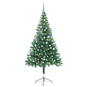 Sztuczna choinka z lampkami LED i bombkami, 150 cm, 380 gałązek