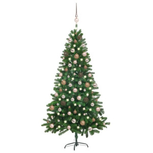 Sztuczna choinka z lampkami LED i bombkami, 180 cm, zielona