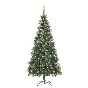 Sztuczna choinka z lampkami LED i bombkami, 210 cm