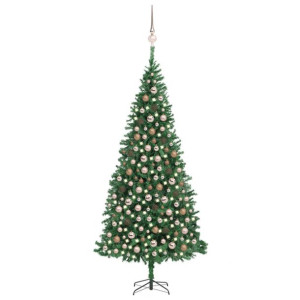 Sztuczna choinka z lampkami LED i bombkami, 300 cm, zielona