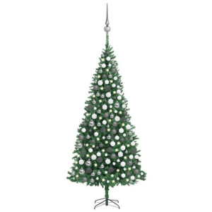 Sztuczna choinka z lampkami LED i bombkami, 300 cm, zielona