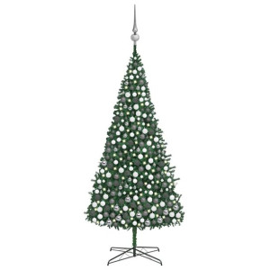 Sztuczna choinka z lampkami LED i bombkami, 400 cm, zielona