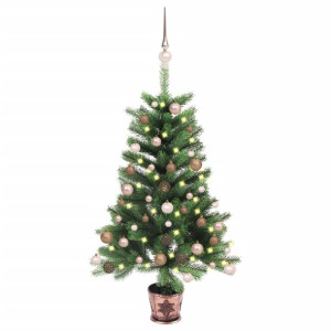 Sztuczna choinka z lampkami LED i bombkami, 65 cm, zielona