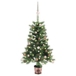 Sztuczna choinka z lampkami LED i bombkami, 90 cm, zielona