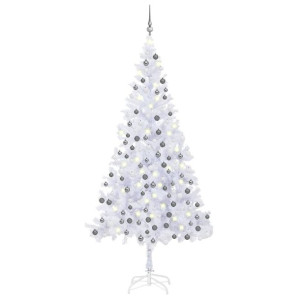 Sztuczna choinka z lampkami LED i bombkami, L 240 cm, biała