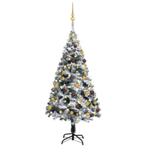 Sztuczna choinka z lampkami LED i bombkami, zielona, 120 cm