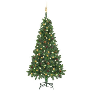 Sztuczna choinka z lampkami LED i bombkami, zielona, 150 cm