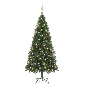 Sztuczna choinka z lampkami LED i bombkami, zielona, 180 cm