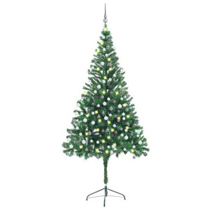 Sztuczna choinka z lampkami LED i bomkami, 210 cm, 910 gałązek