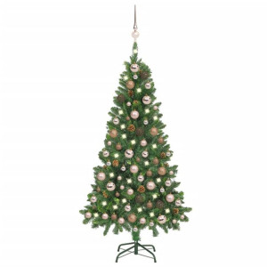 Sztuczna choinka z lampkami LED, bombkami i szyszkami, 150 cm