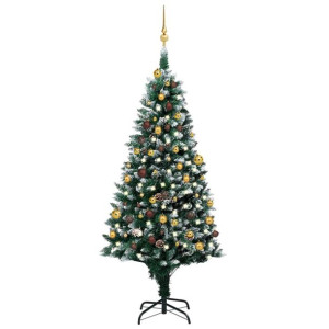 Sztuczna choinka z lampkami LED, bombkami i szyszkami, 180 cm