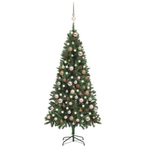 Sztuczna choinka z lampkami LED, bombkami i szyszkami, 180 cm