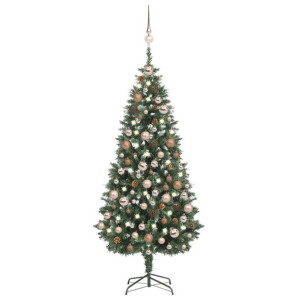 Sztuczna choinka z lampkami LED, bombkami i szyszkami, 180 cm