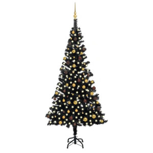 Sztuczna choinka z LED i bombkami, czarna, 240 cm, PVC