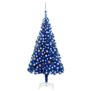 Sztuczna choinka z LED i bombkami, niebieska, 240 cm, PVC